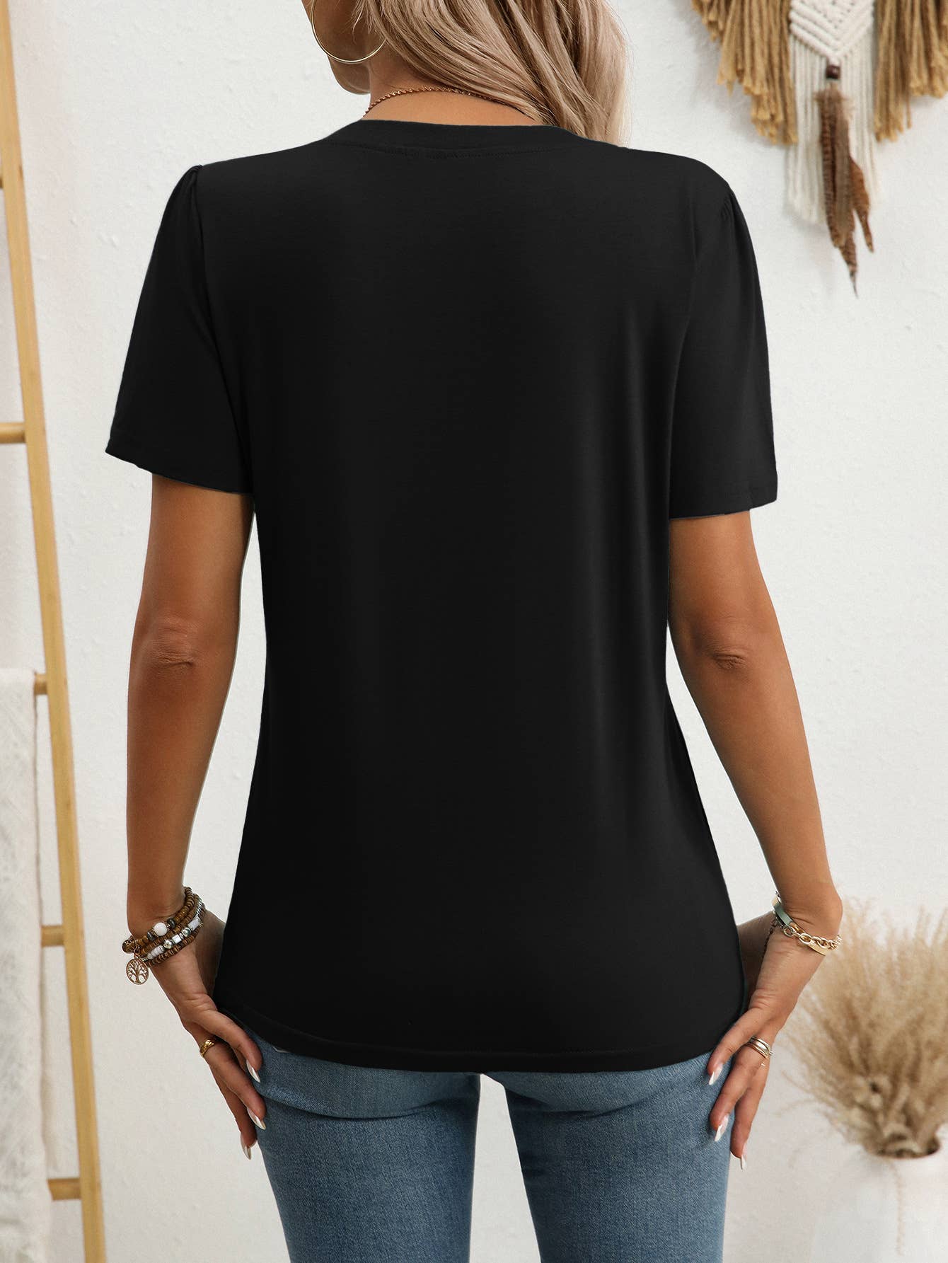 Solid-color half-breasted short-sleeved T-shirt