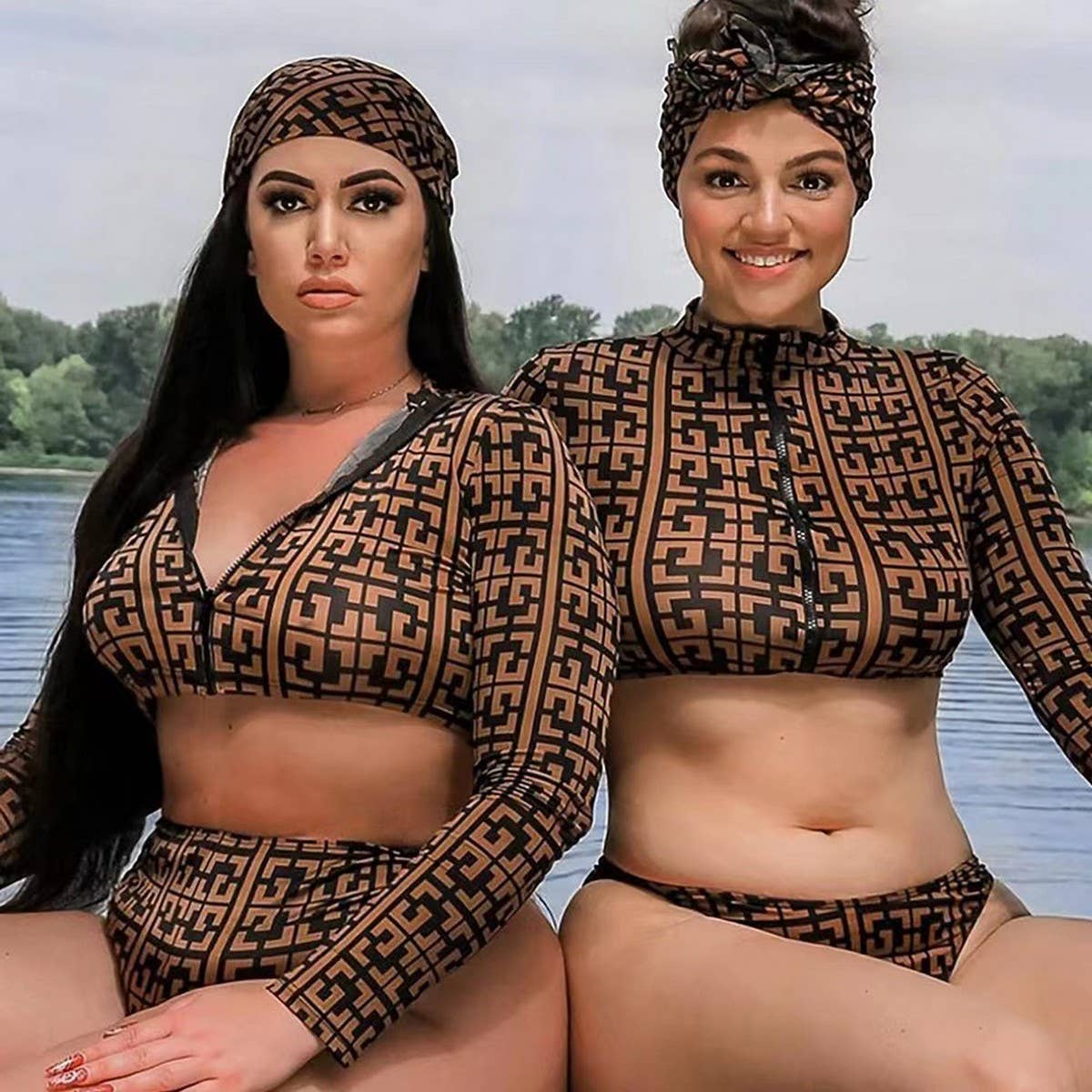 Womens Tie-Dye Bikini Set - Long Sleeve Swimsuit