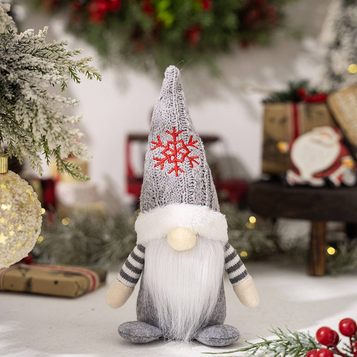 CWMM10338_CHRISTMAS KNITTED HAT GNOME RUDOLPH ORNAMENT