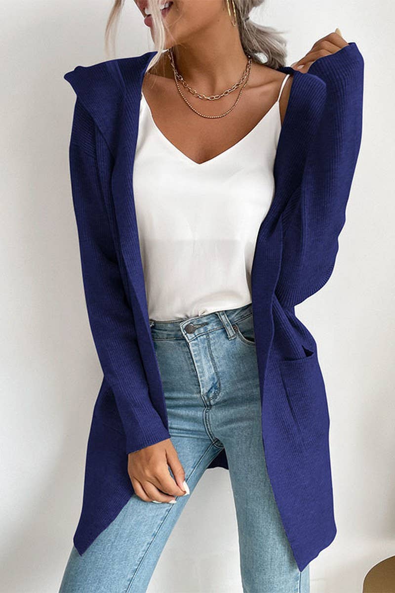 CWOHOL0384_Casual Open Front Long Sleeve Hoodie Sweater