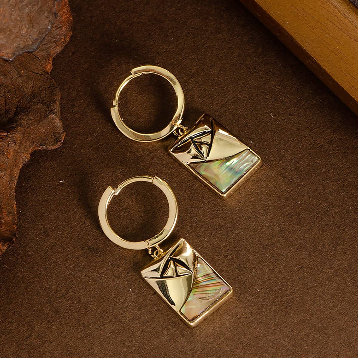 GEOMETRIC RECTANGULAR ABALONE DROP EARRINGS