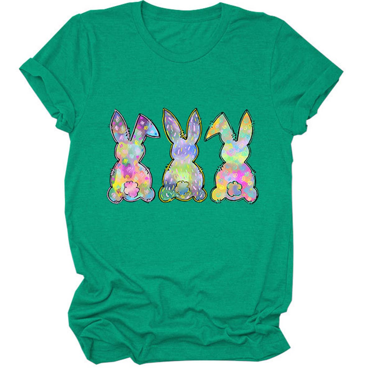 EASTER THREE BUNNIES PRINTED CREWNECK T SHIRT_CWTTS0858
