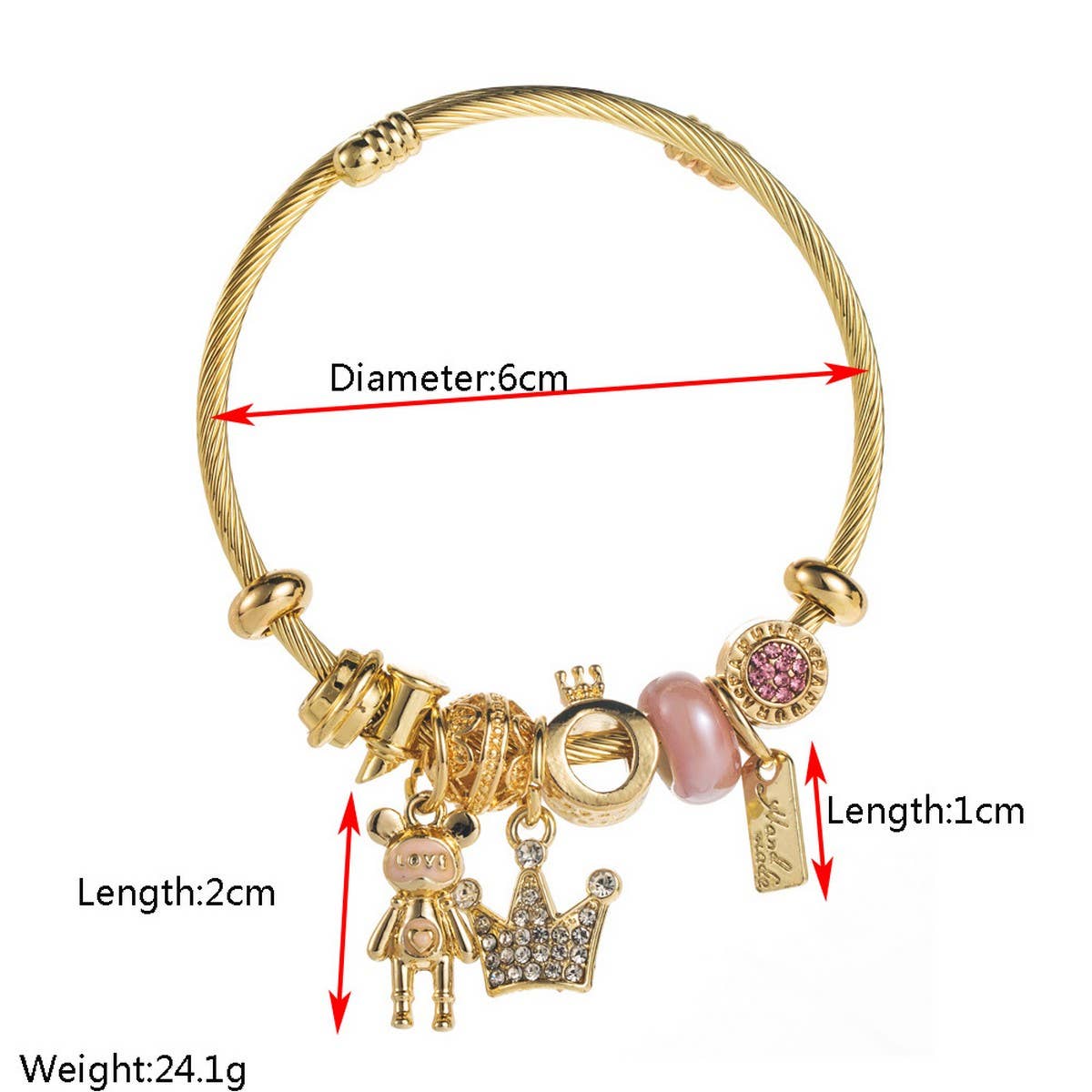 DIY Crown Bear Letter Charm Couple Bracelet