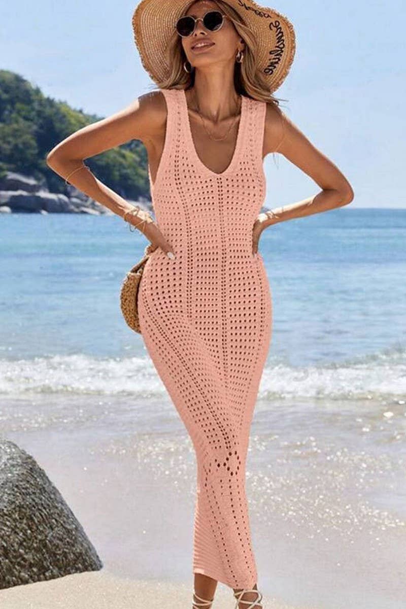 CWDMD4741_KNIT HOLLOW LONG TANK BIKINI COVER UP DRESS