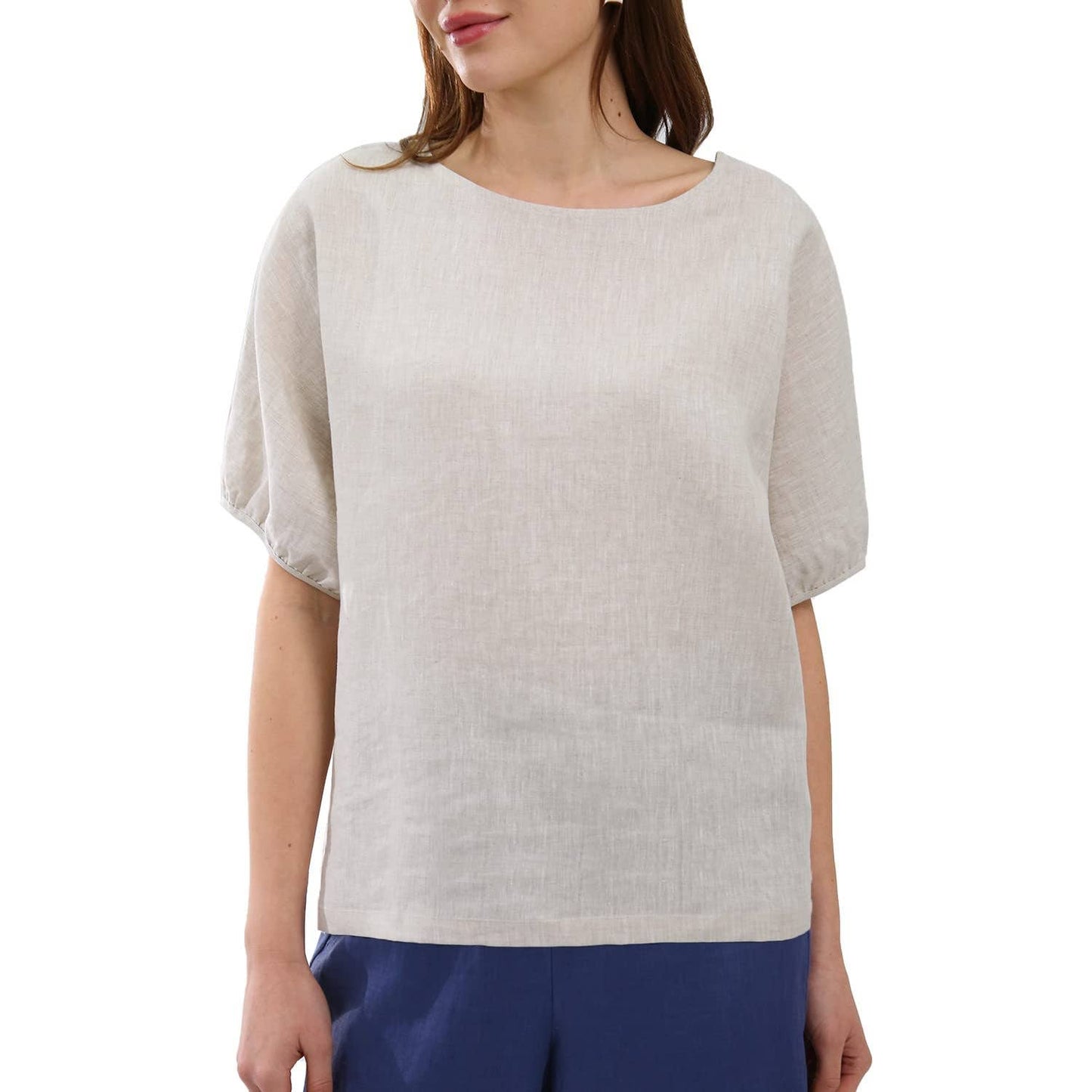 ARTSY LANTERN SLEEVE COTTON LINEN BLOUSE