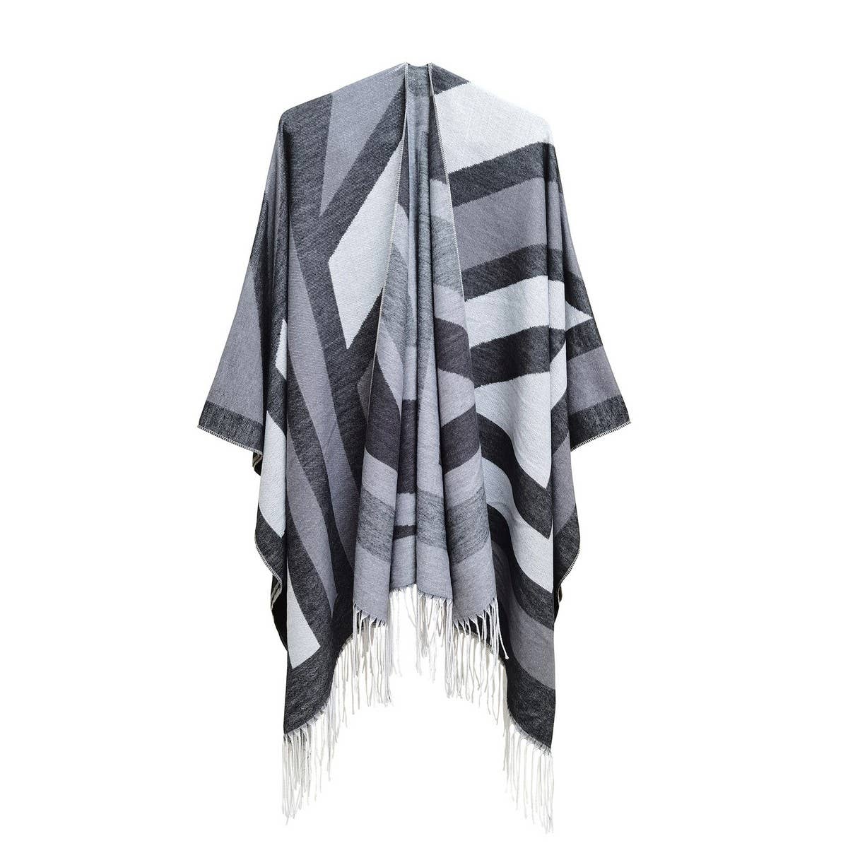 GEOMETRIC TASSEL SPLIT WARM SHAWL