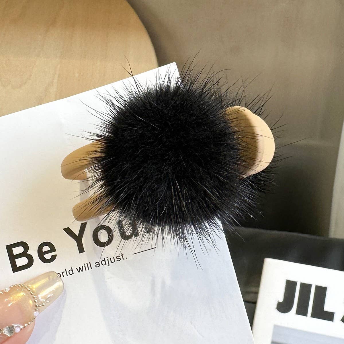 Mink Fur Ball Hair Claw - Cute Winter Fluffy Clip