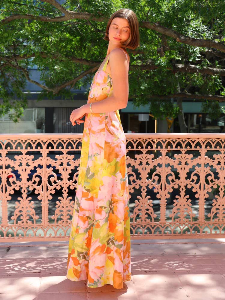 Holiday style long floral pendant dress