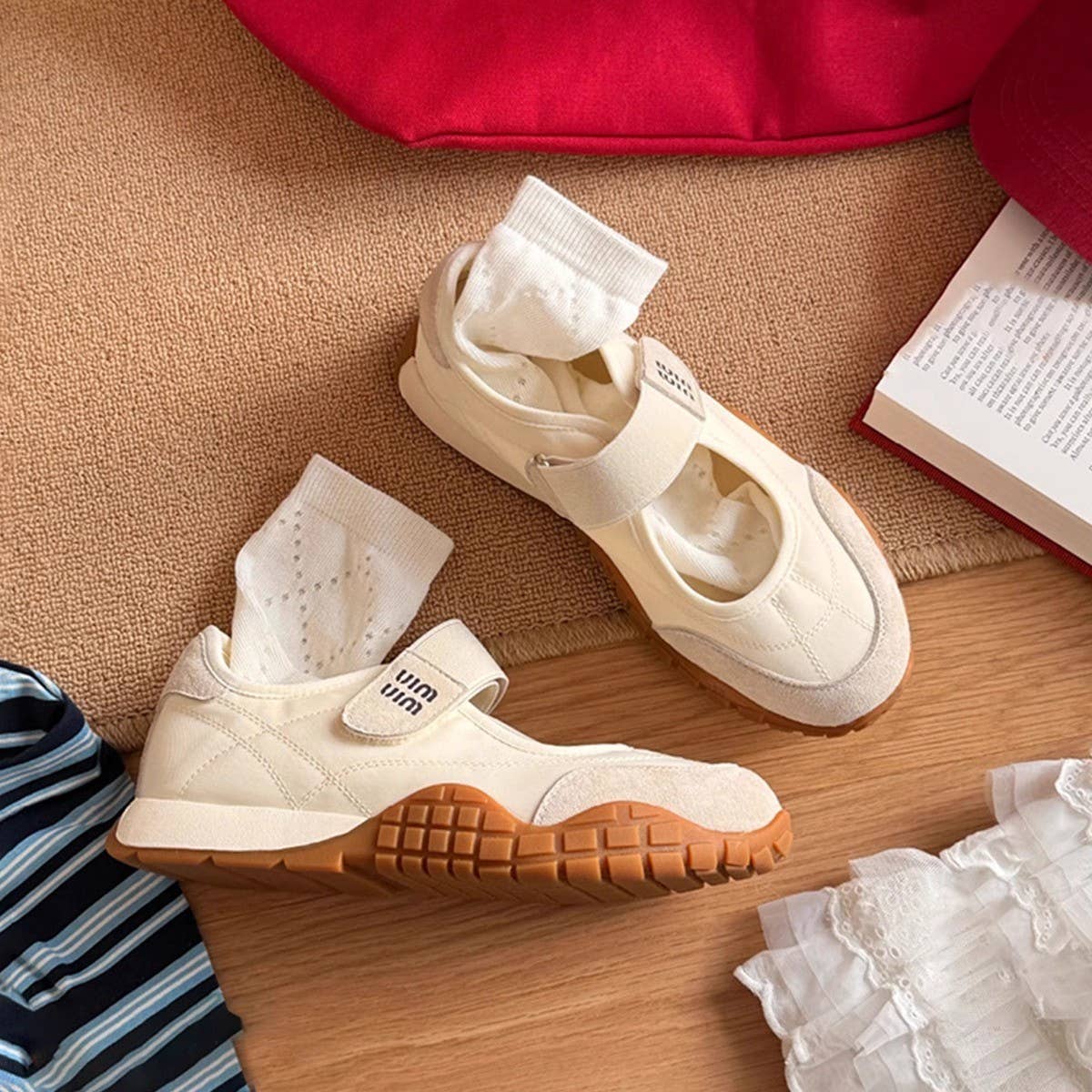 Lambskin Mary Jane Sneakers with Velcro