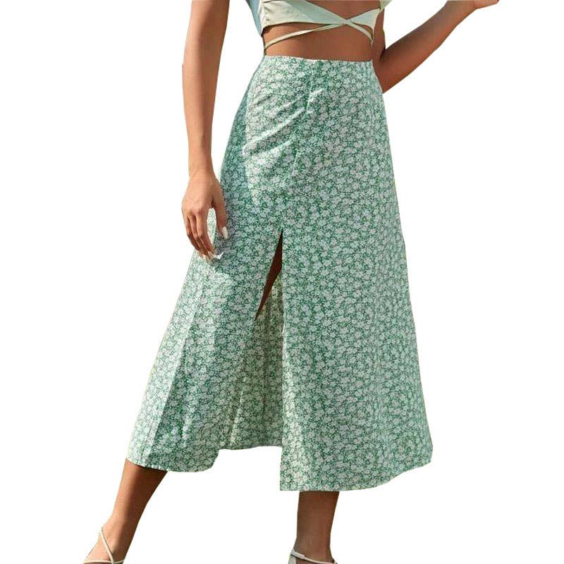 High-slit A-line body-hugging mid-waist skirt