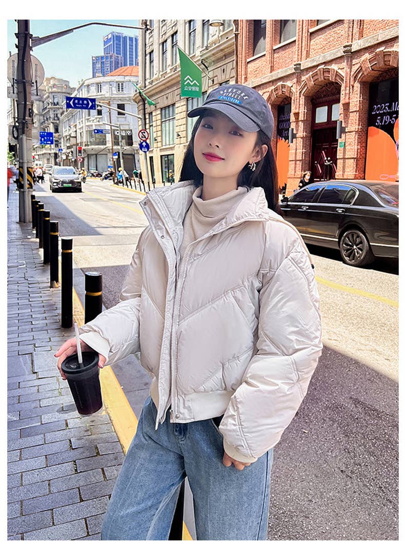 Stand-up collar design baggy thick bread jacket