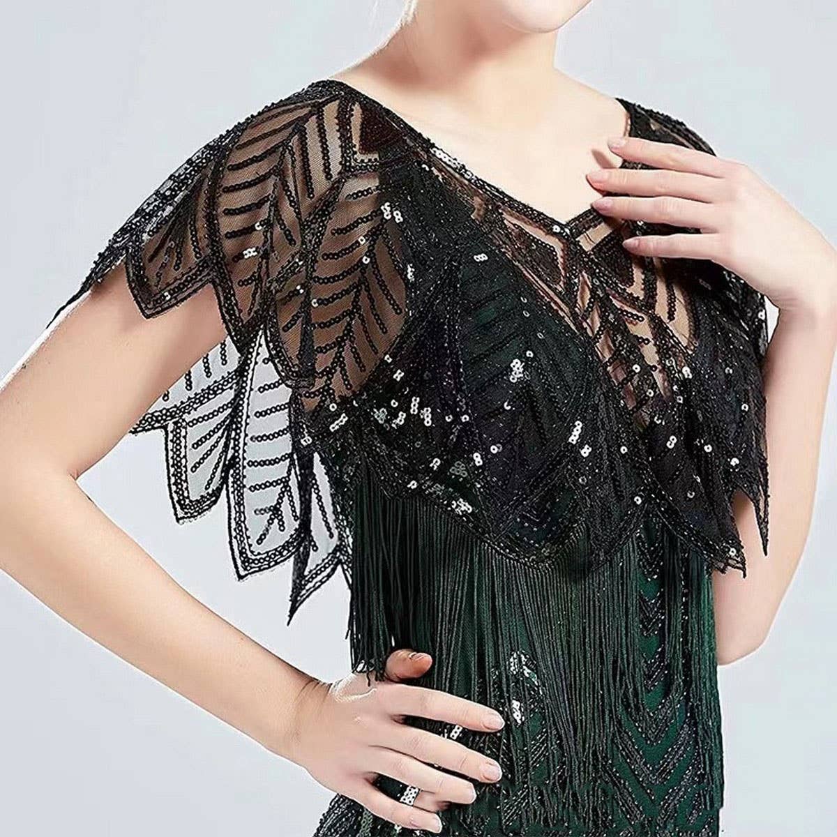 Beaded Sequin Capelet ??Vintage Evening Wrap_CWMM8957