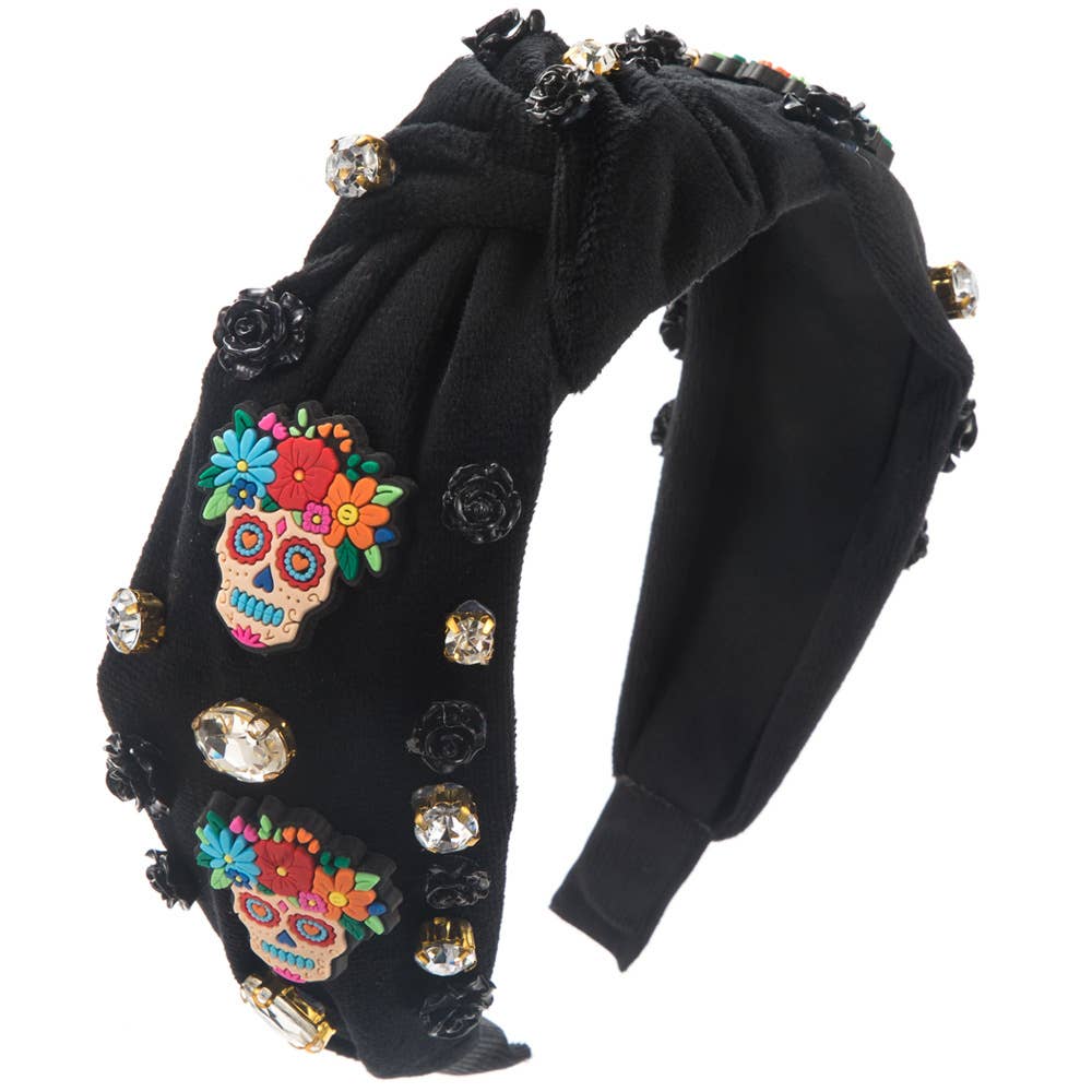 HALLOWEEN VELVET SKULL STEREOSCOPIC ROSE HEADBAND