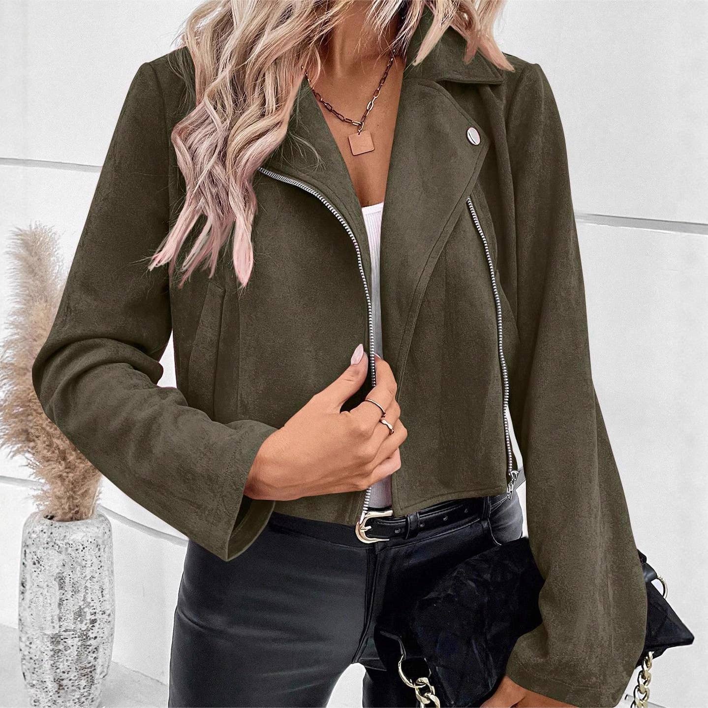 Suede zipper fashionable short jacket