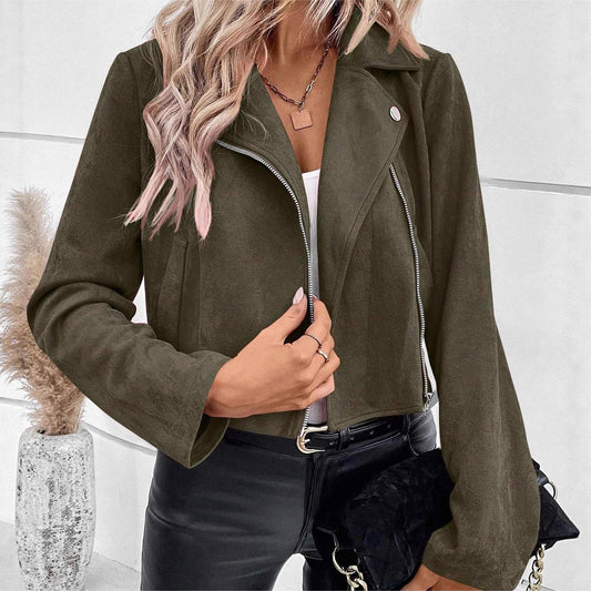 Suede zipper fashionable short jacket