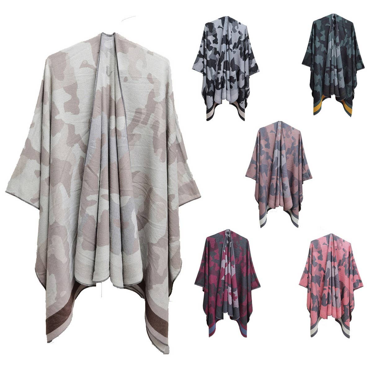 CAMOUFLAGE STRIPED WARM SPLIT SHAWL CLOAK_CWASC0284