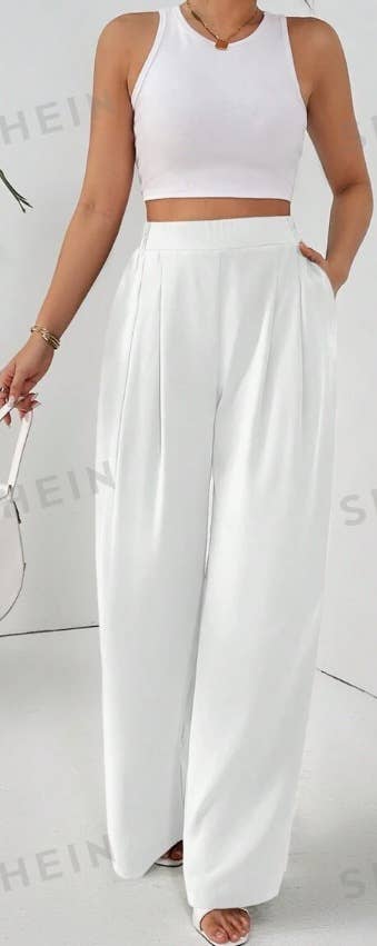 WIDE LEG DROP HIGH WAIST SLIM CASUAL PANTS