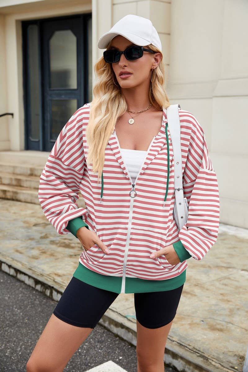 CWOHOL0727_STRIPED HOODED COLORBLOCK LONG SLEEVE SWEATSHIRT