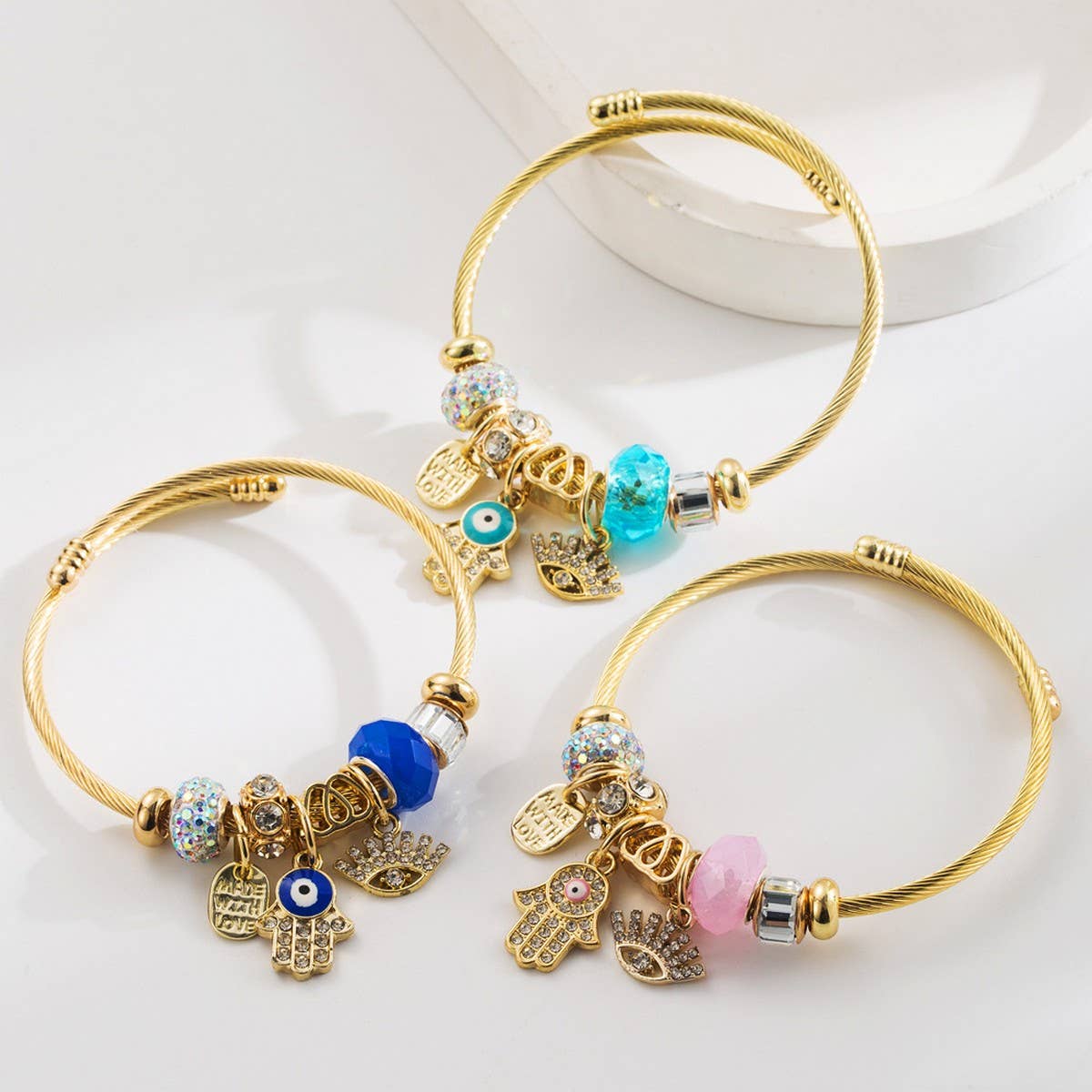 Adjustable Evil Eye Bracelet with Letter Charm_CWMM8568