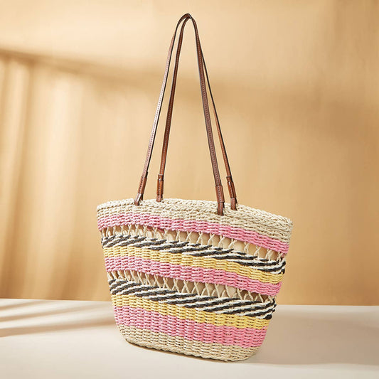 BOHEMIAN CONTRAST STRIPED WOVEN BAG_CWAB1971