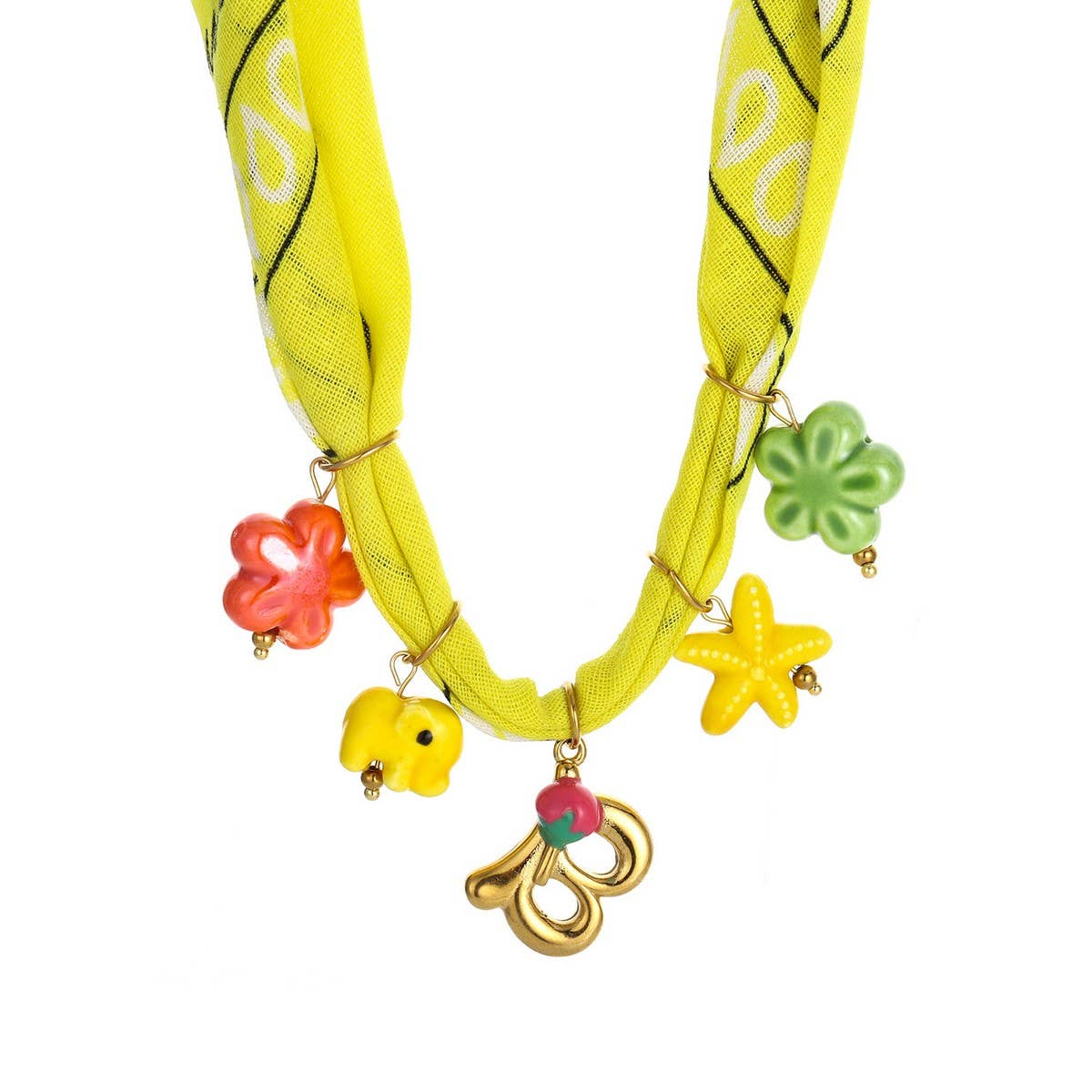 Colorful Scarf Necklace with Fruit Charms