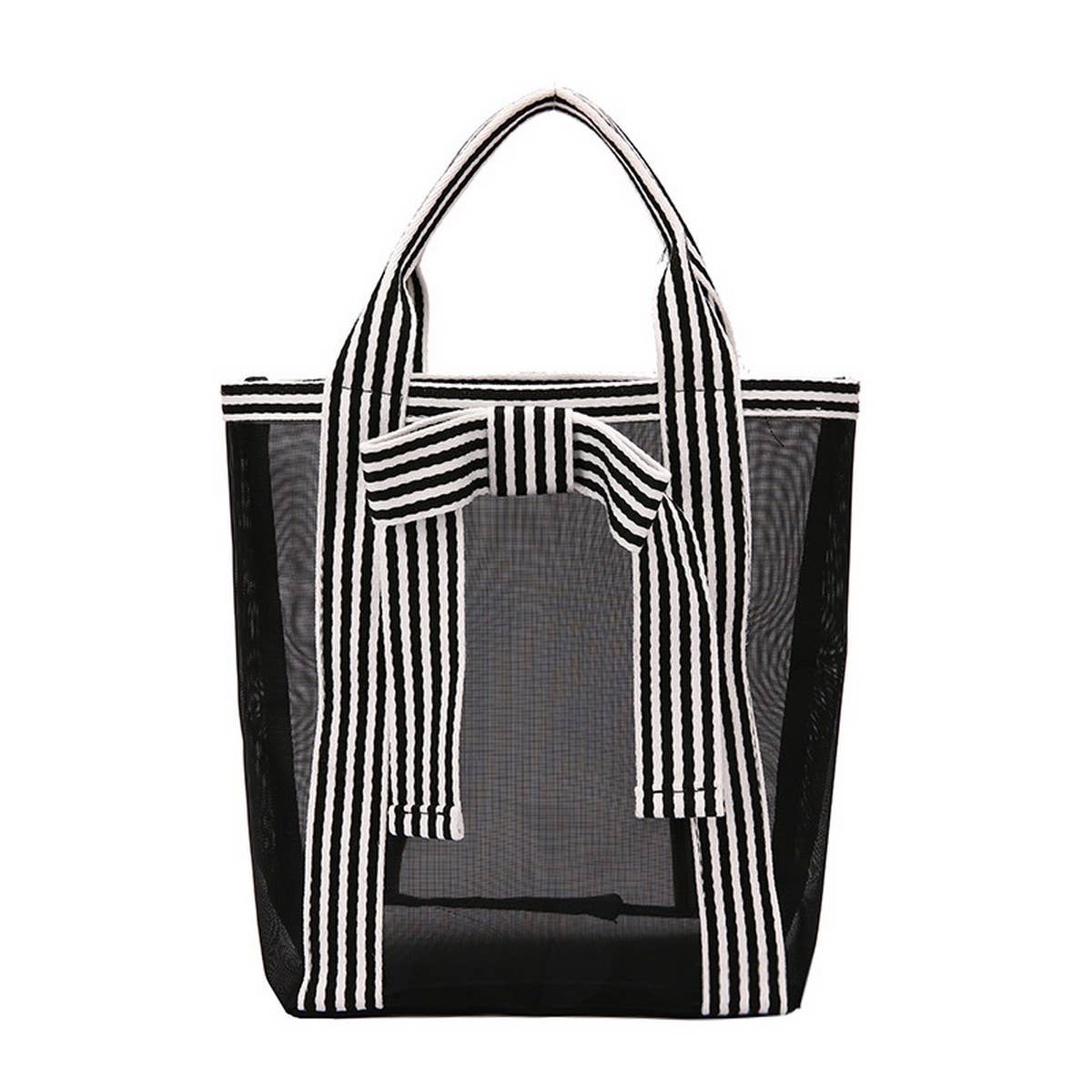 NEW BLACK AND WHITE MESH BOW COSMETIC BAG_CWAB4500