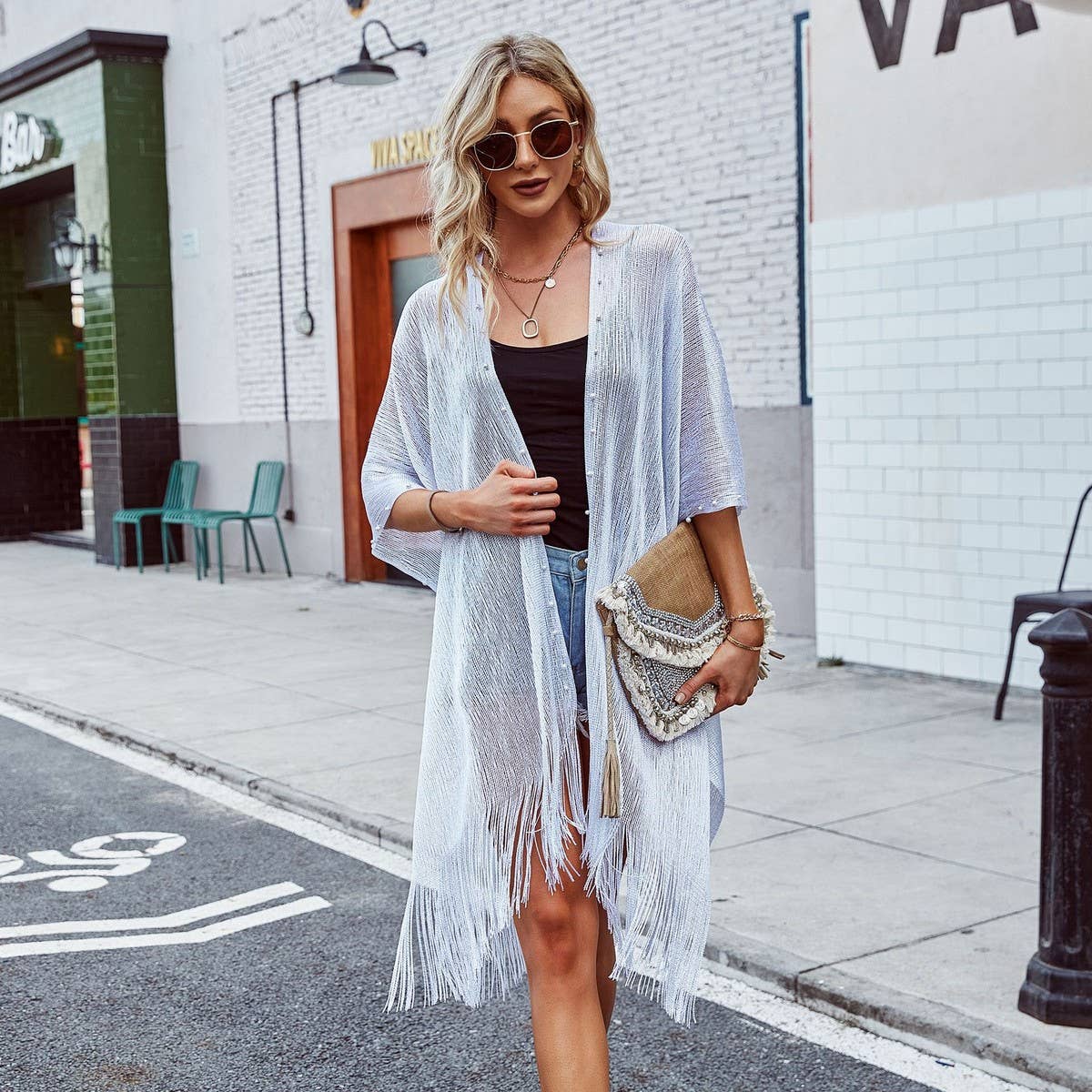 LONG TASSEL LACE FRONT OPEN KIMONO FOR SUMMER
