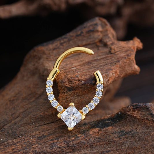 Square Nose Hoop with Teardrop Zircon Clicker_CWMM9602