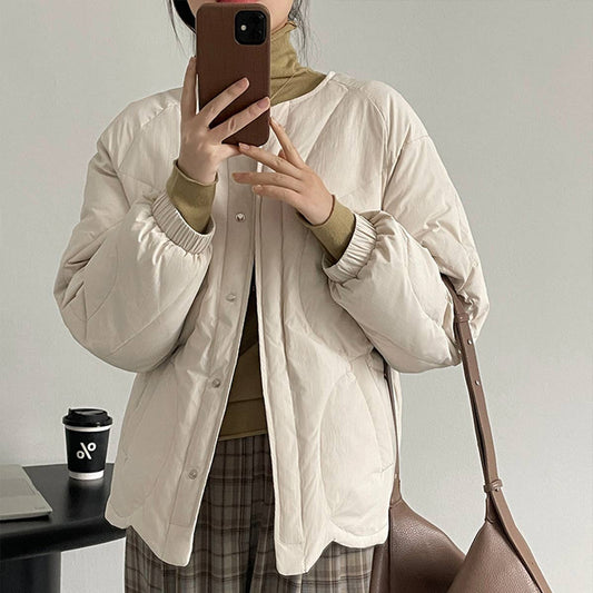 Round neck warm white down jacket