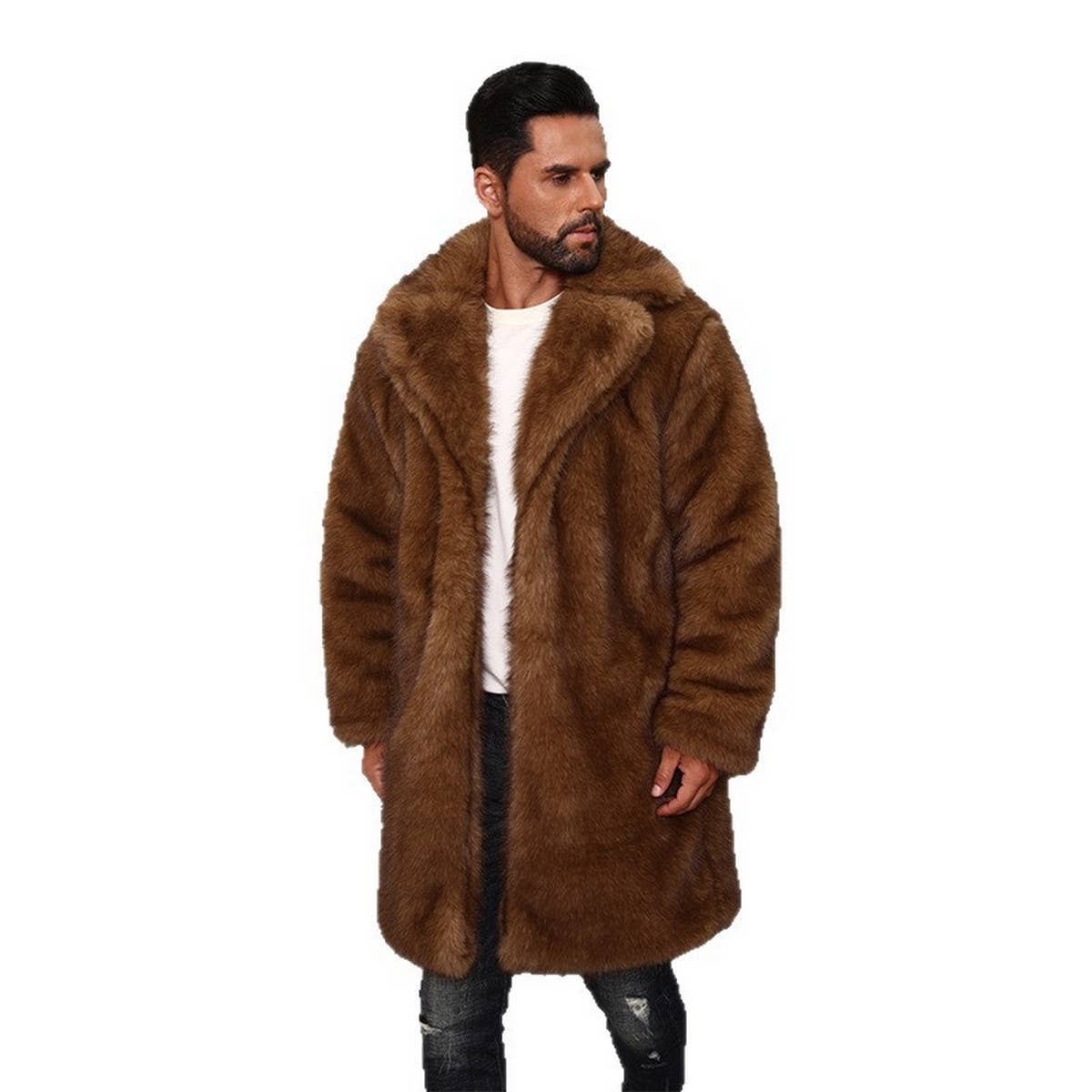 Men¡¯s Faux Fur Coat Mid-Length Blazer Style