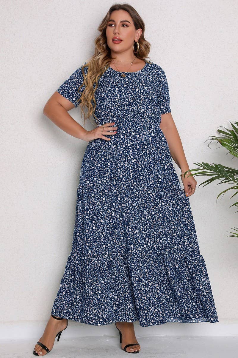 CWDMD3209_PLUS SIZE PRINTED ROUND NECK MAXI DRESS