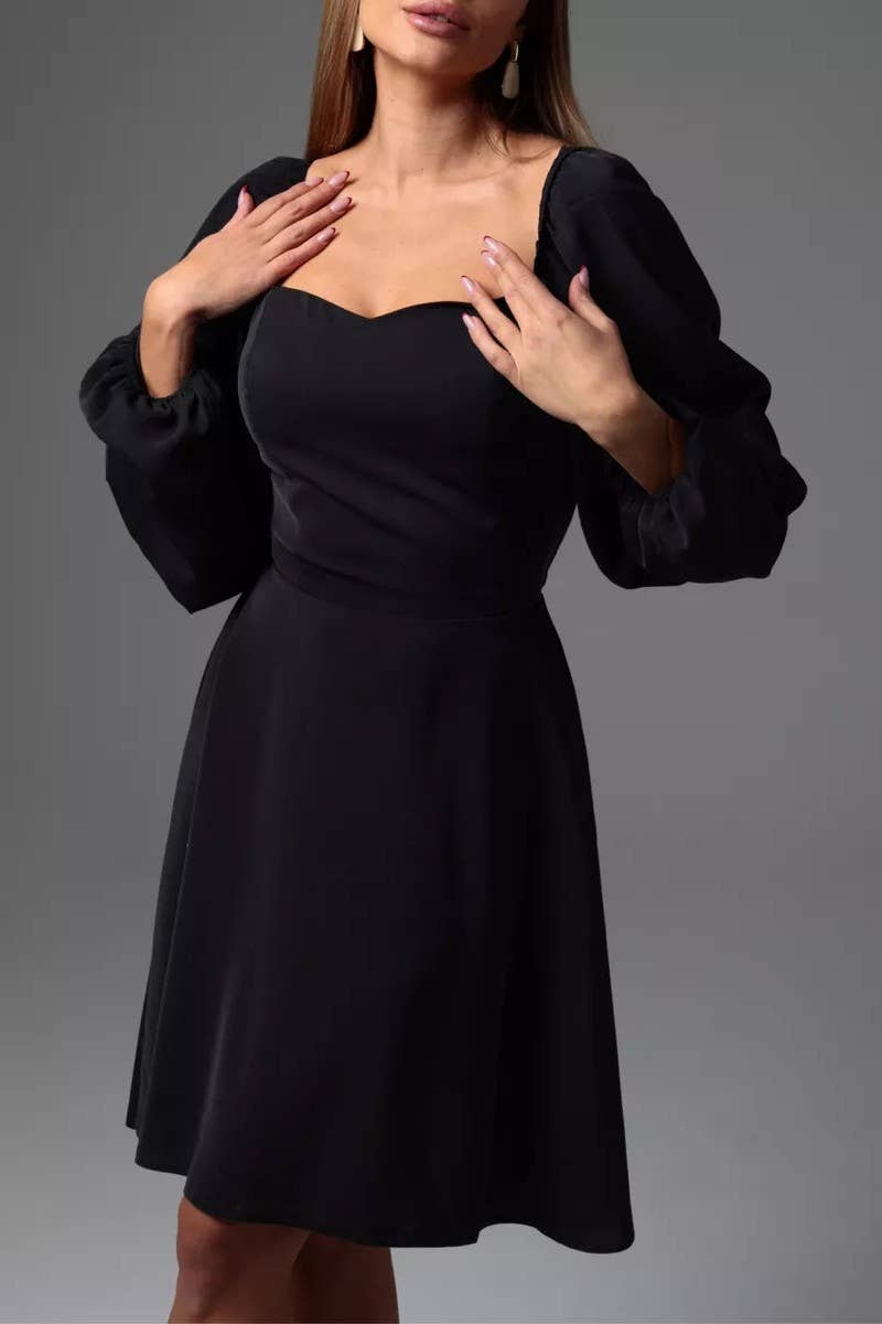 CWDSD8401_FLORAL PUFF SLEEVE TIE WAIST LINED MIDI DRESS