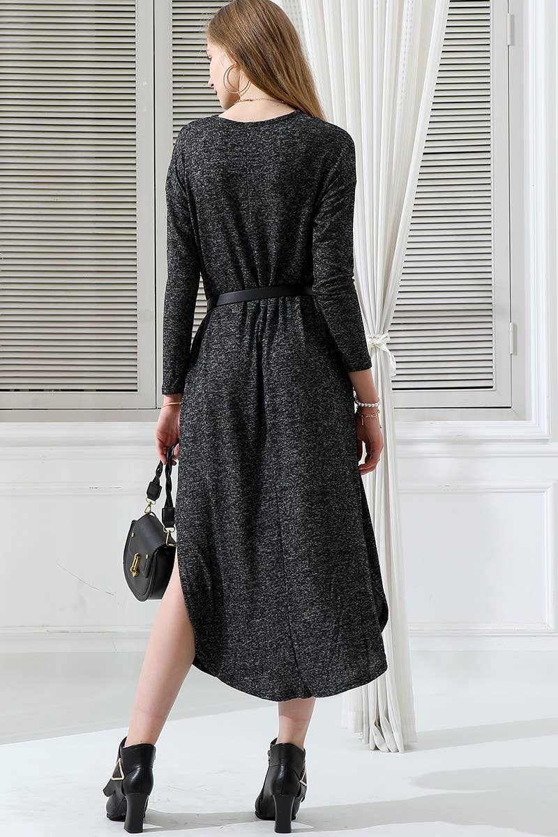 CWDMD823_SOFT AND WARM ROUND NECK SWEATER KNIT TUNIC DRESS