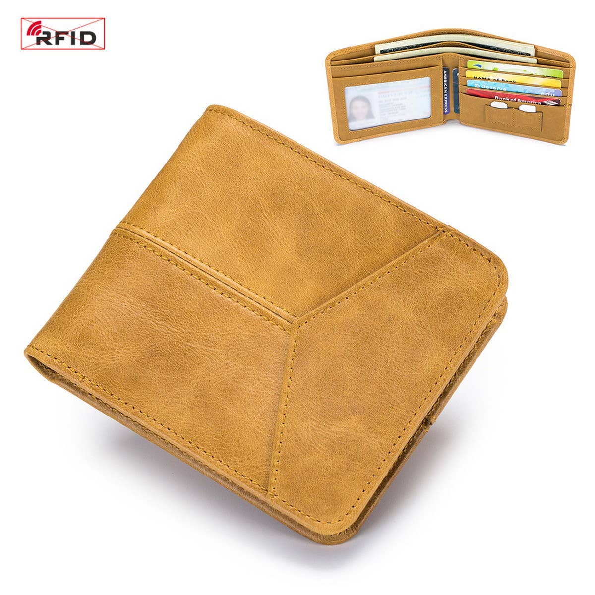ANTI-THEFT BRUSHED COWHIDE SHORT LEATHER WALLET_CWAB3788