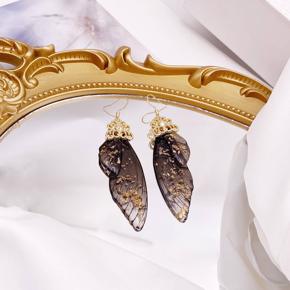 Elegant long earrings with cicada wing wings