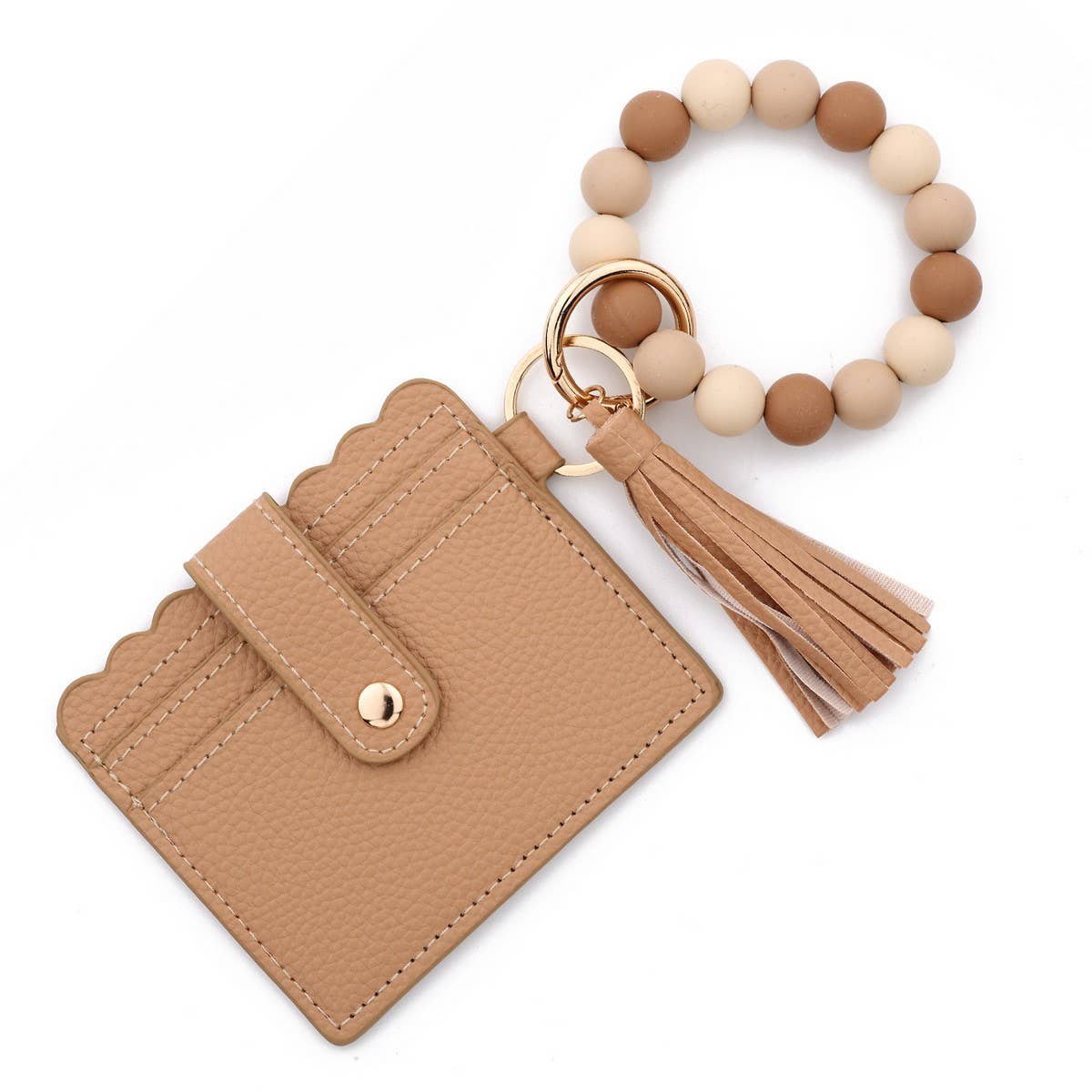 Solid Color PU Wallet with Bead Bracelet&Keychain_CWAB4959