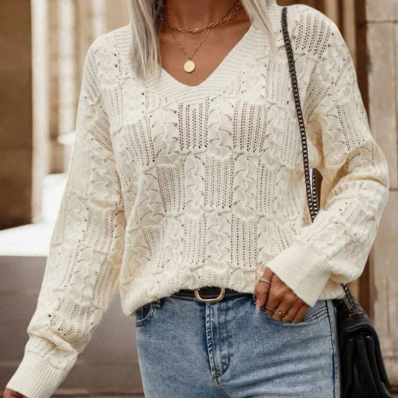 LACE-UP BACK HOLLOWED-OUT V-NECK EVERYTHING KNIT