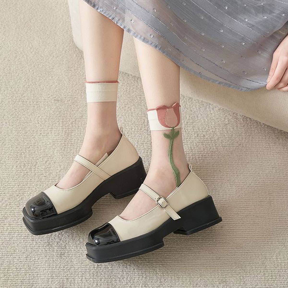FLORAL SUMMER SHEER MESH SOCKS FOR WOMENS