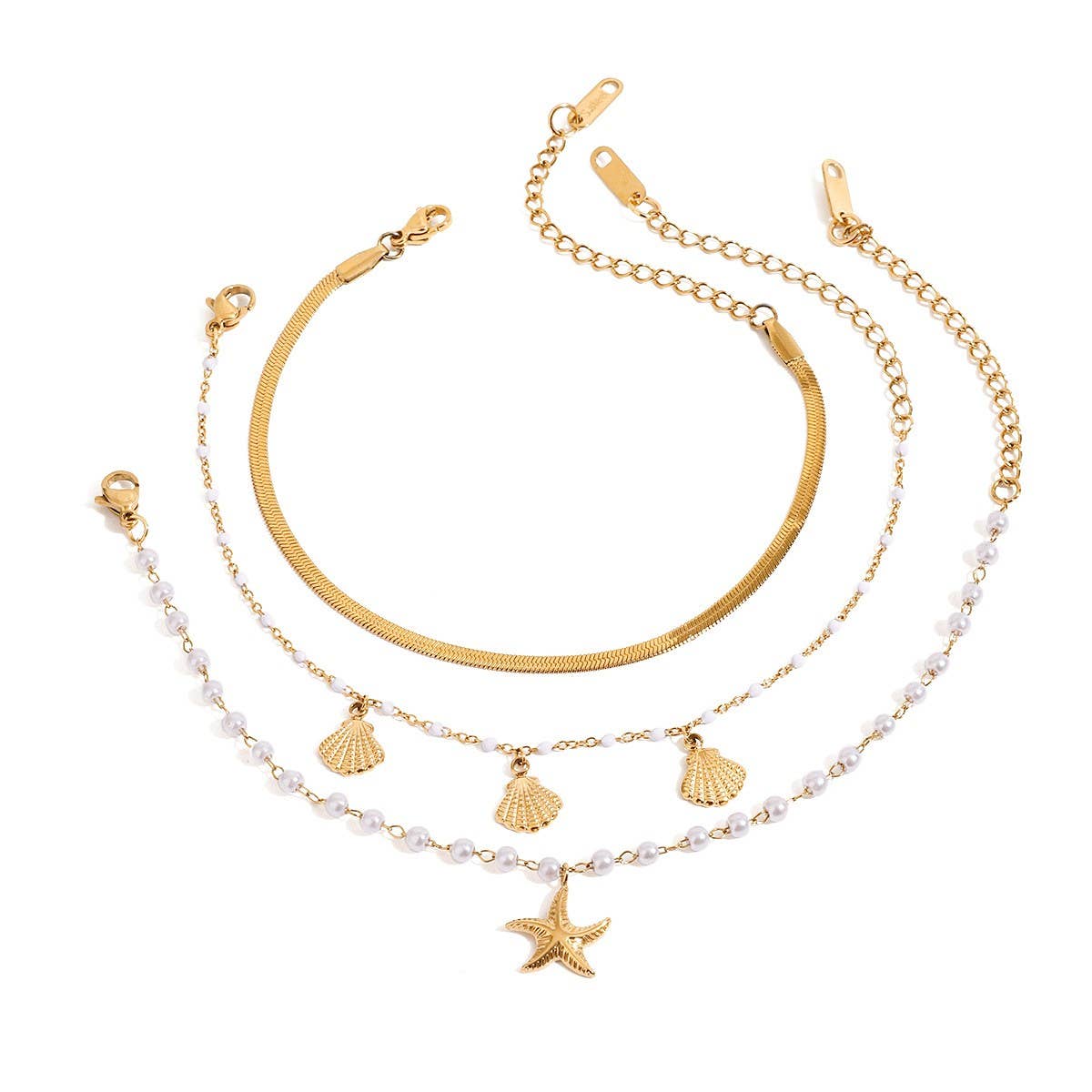 Pearl Starfish Pendant Necklace, 18K Gold Steel_CWAJE4691