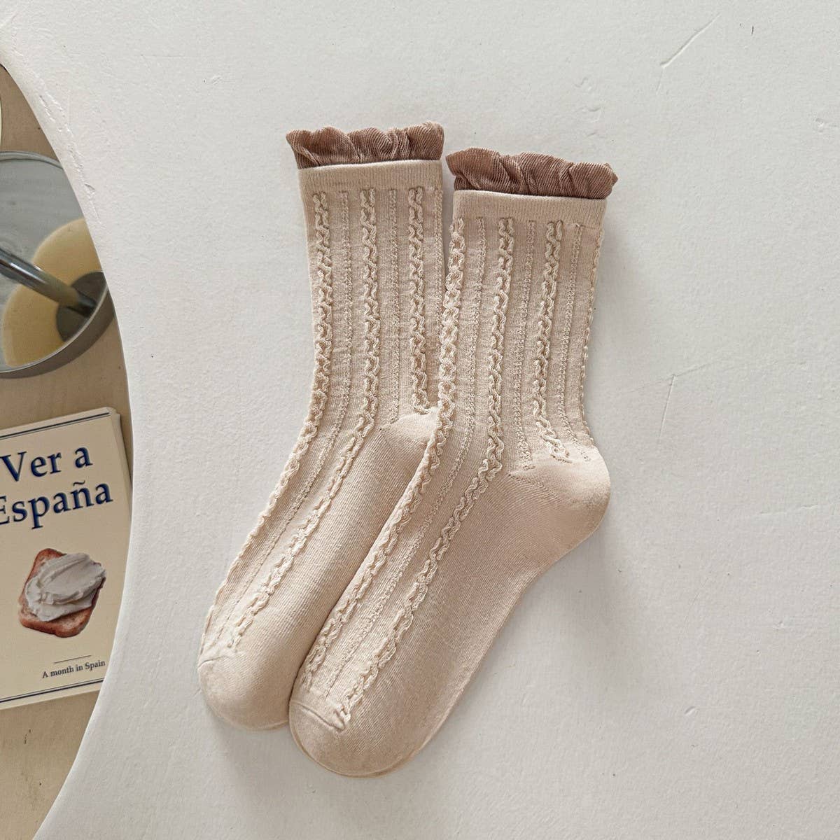 Twist Lace Ruffle Crew Socks For Women