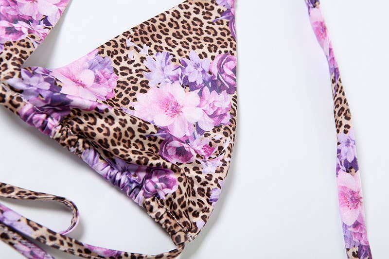 Leopard Floral Halter Tie Bikini Set