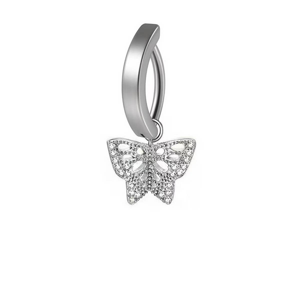 Minimal Curved Butterfly Star Belly Button Ring