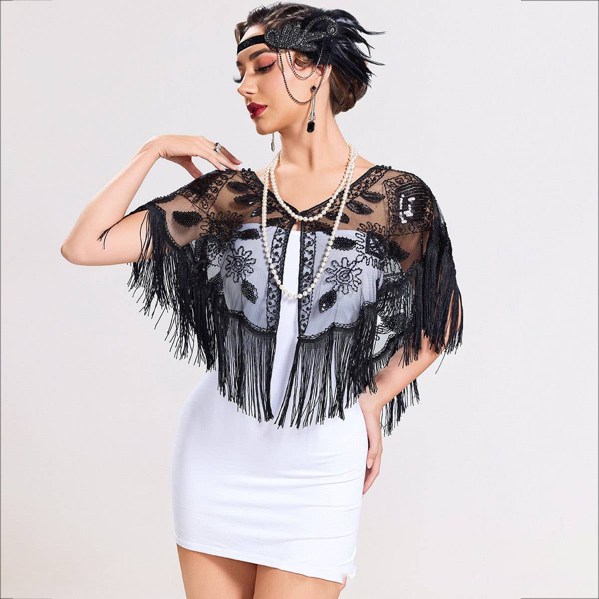 Vintage Sequin Fringe Cape ? Party Dress Shawl