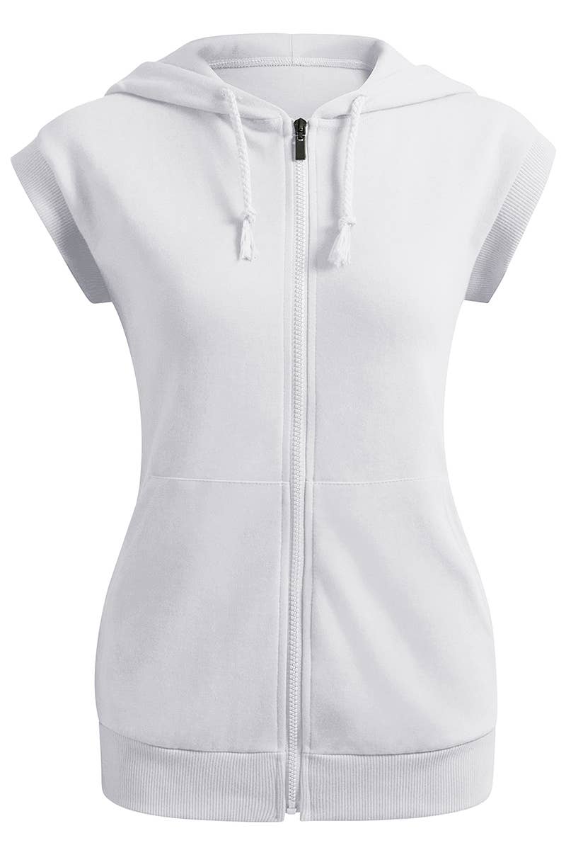 KWOHOSL003_Sleeveless Hoodies Basic Hoodie Zip Up
