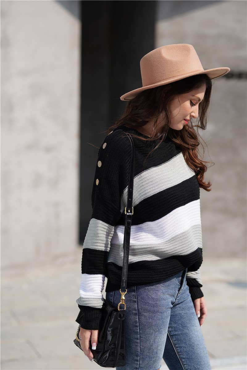INTERCOLOR PATCHWORK PULLOVER LOOSE SWEATER