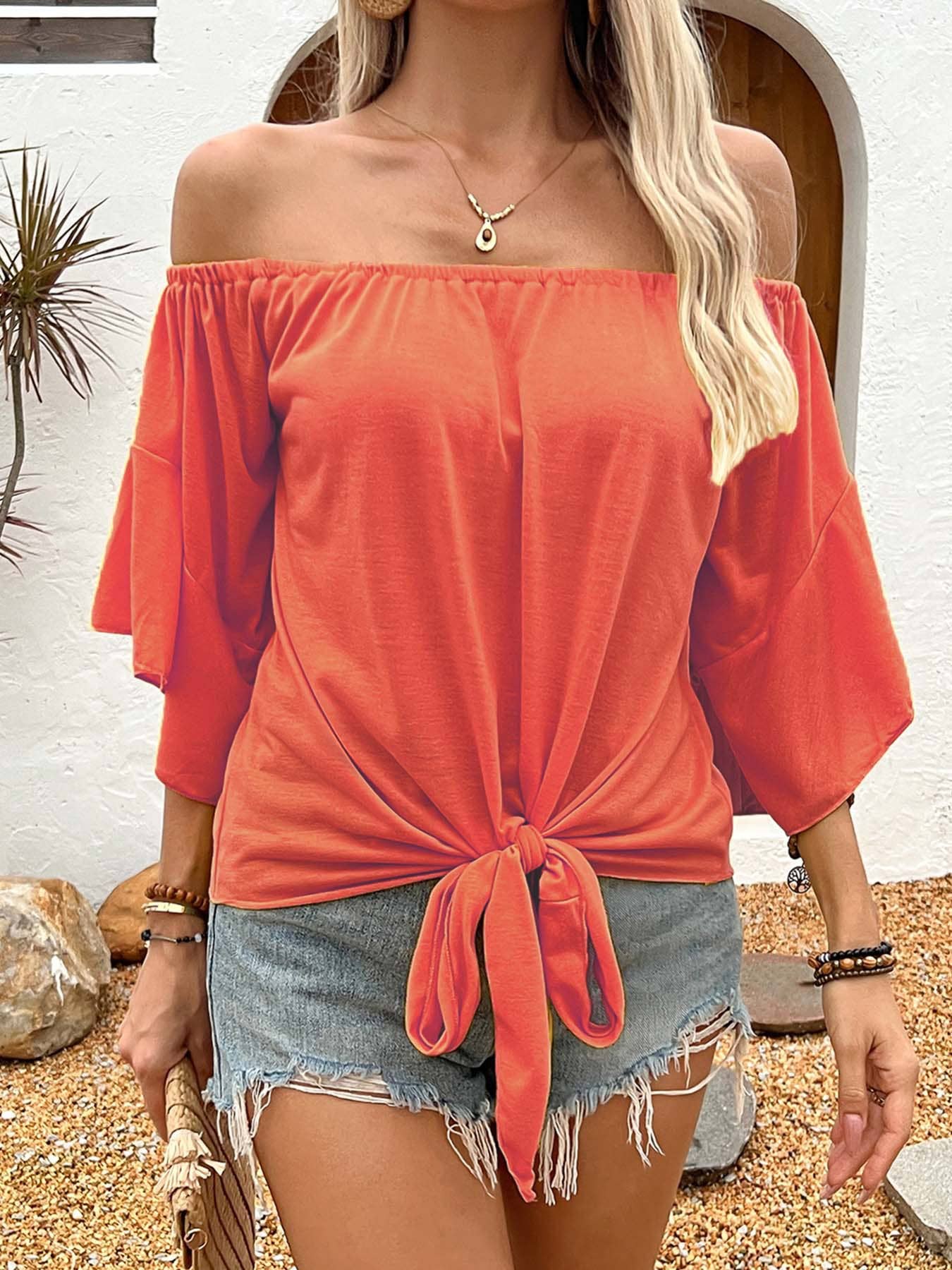 Solid-color one-shoulder casual T-shirt