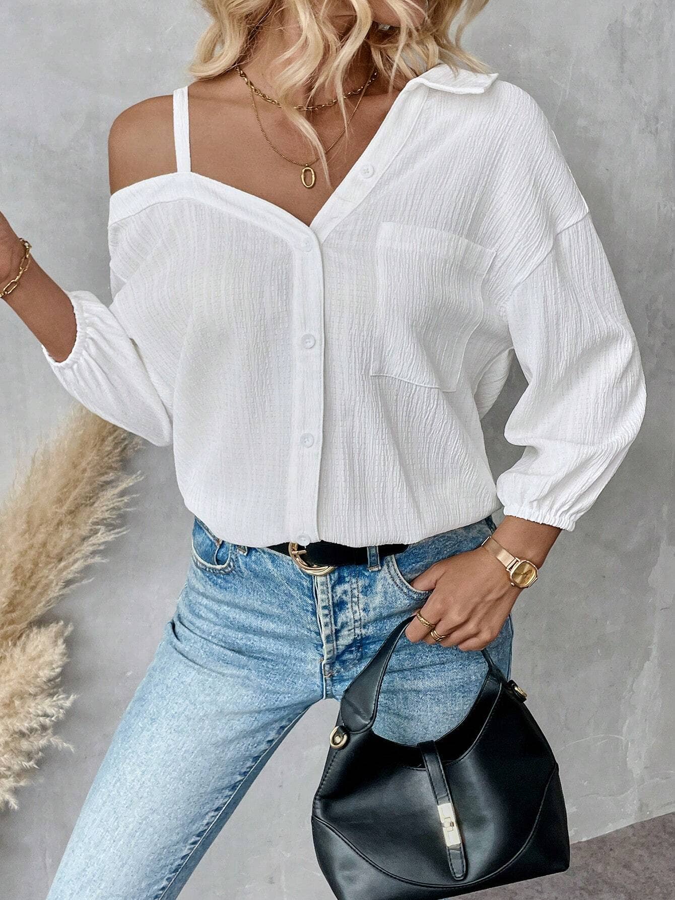 Lapel off-the-shoulder single breasted shirt