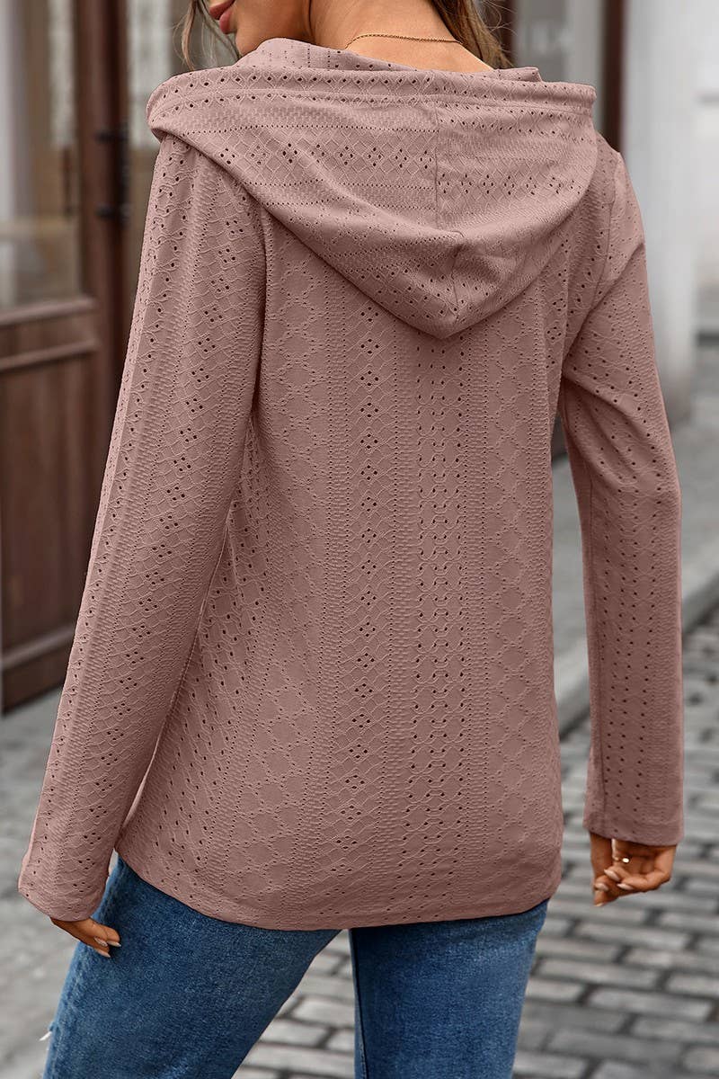 CWOHOL1119_V-NECK BUTTON DRAWSTRING PULLOVER LONG SLEEVE TEE