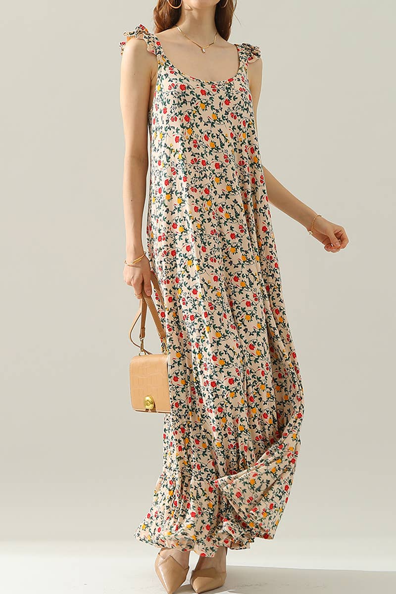 CWDMD542_MAXI RUFFLE DETAILED SLEEVELESS DRESS