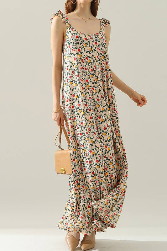 CWDMD542_MAXI RUFFLE DETAILED SLEEVELESS DRESS